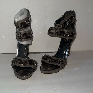 New Circus By Sam Edelman Lola Stiletto Pewter Jeweled Open Toe Size 6.5